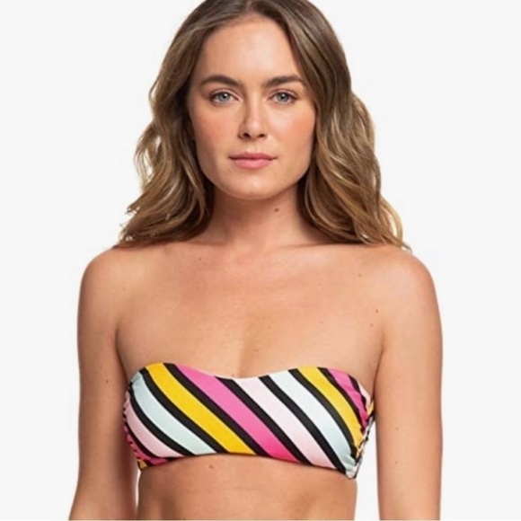 Nwt Roxy Pop Surf Striped Bandeau Bikini - Small - Picture 3 of 7